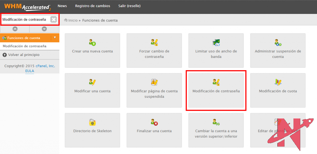 Cambiar contraseña a un usuario cPanel en WHM