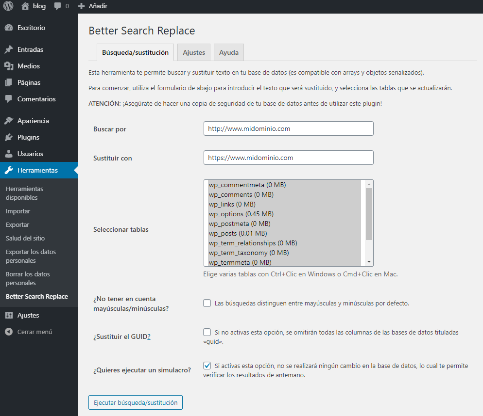 Plugin Better Search Replace - Reemplazar http por https en WordPress
